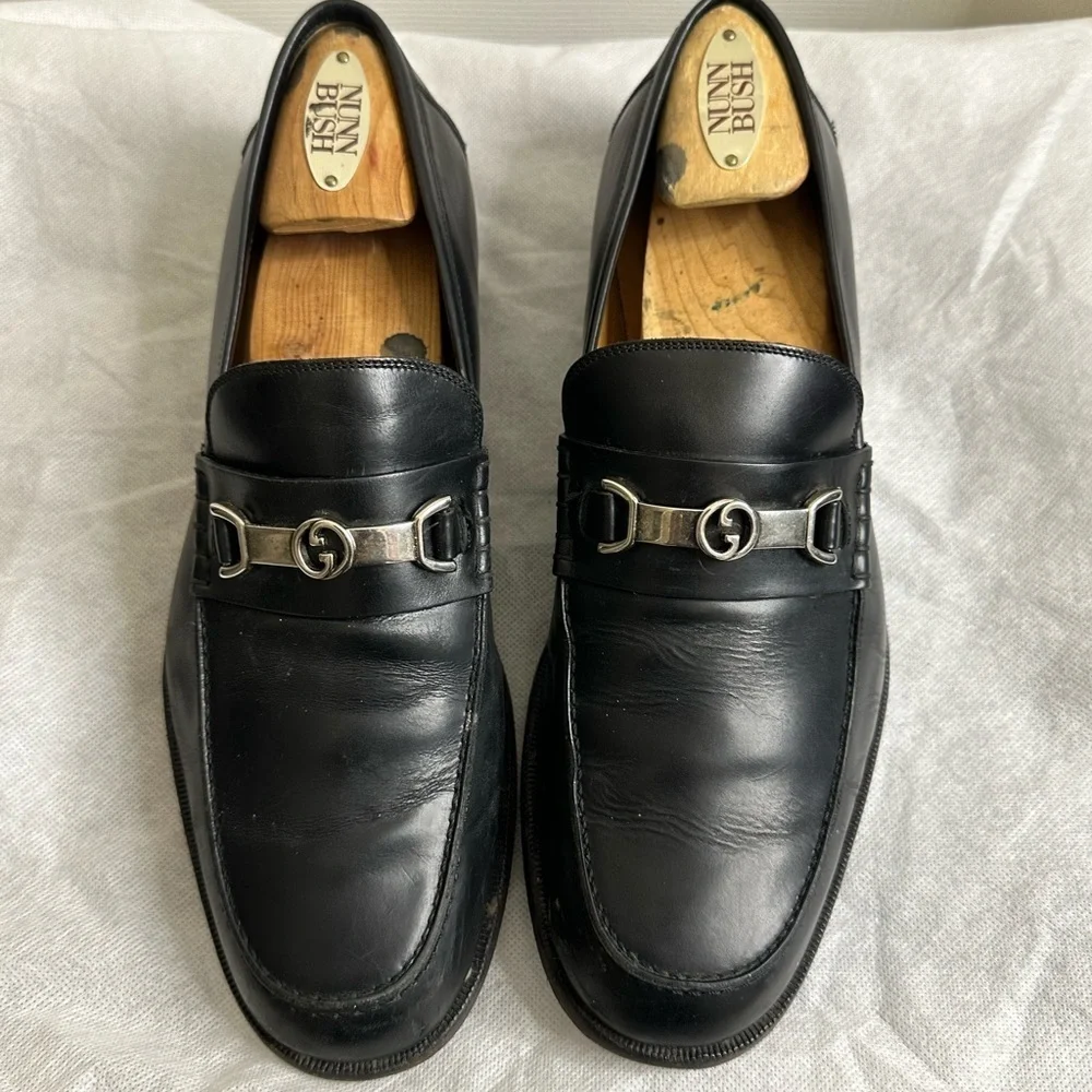 Gucci Gucci Black Leather Interlocking G Penny Loafers Size 8